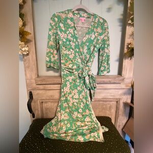 EUC Lilly Pulitzer Floral Green Wrap Dress XS